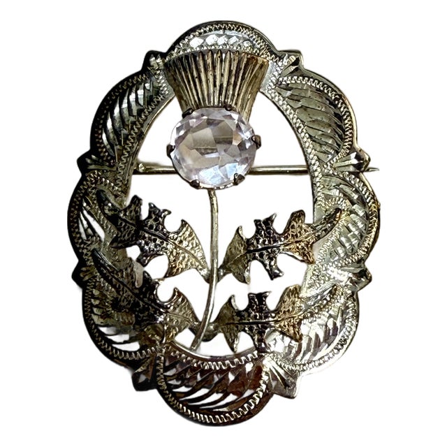 Vintage 1957 Ward Brothers Scottish Sterling Silver Thistle Brooch Edinburgh For Sale