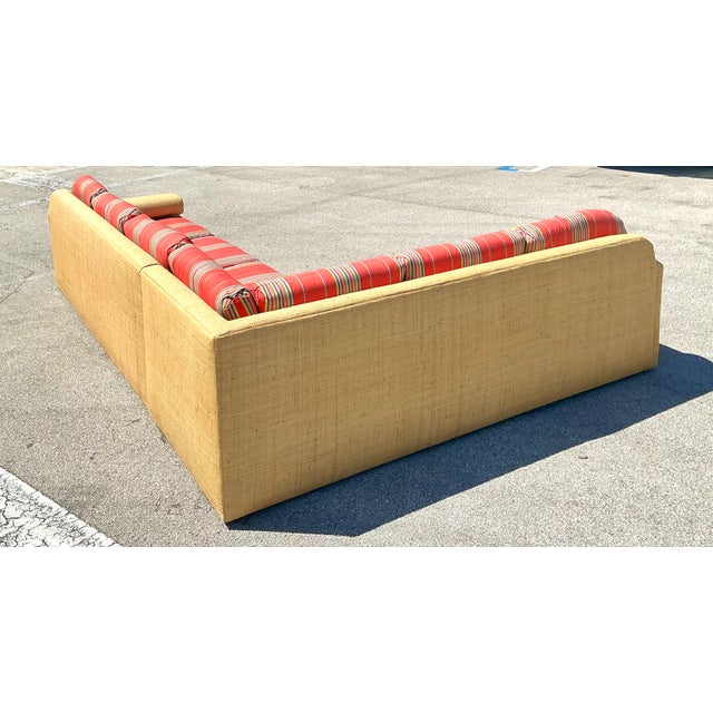 Mid-Century Modern Vintage Fabric and Seagrass Sectional Sofa For Sale - Image 3 of 13