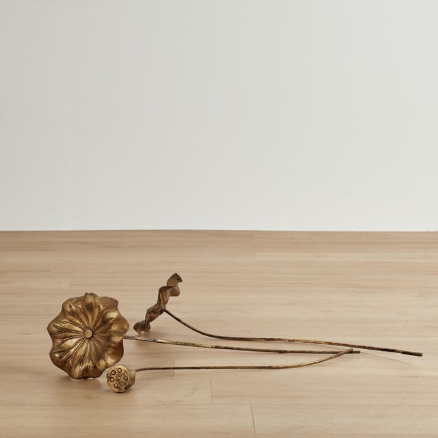 Vintage Bouquet of Carved Wood Lotus Leaves in a Celadon Vase For Sale - Image 10 of 11