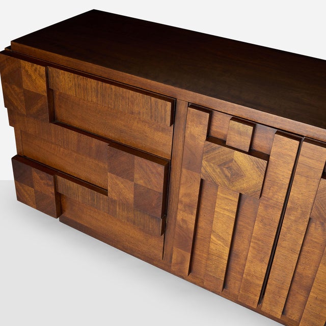 1970s 1970s Staccato Brutalist Dresser and Mirror by Lane For Sale - Image 5 of 17