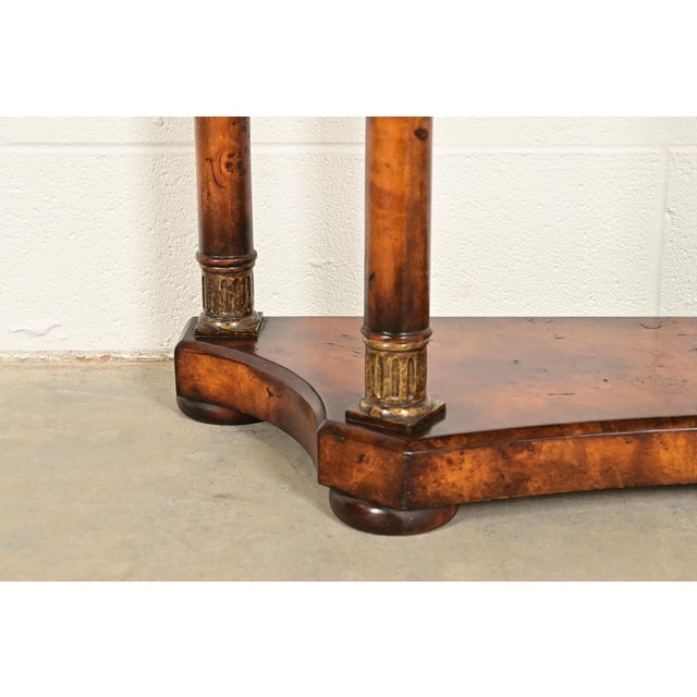 Maitland Smith Style French Empire Burl Wood and Gold Gilt Demilune Console Table For Sale - Image 10 of 15