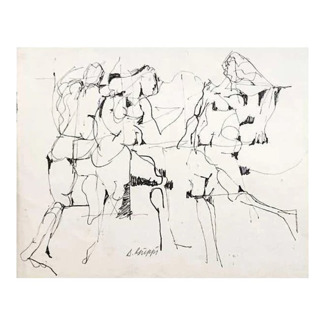 Abstract Expressionist Ink Drawing on Paper by Salvatore Grippi For Sale