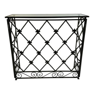 Vintage French Wrought Iron Fleur De Lis Console Table. For Sale