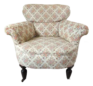 Antique Victorian Floral Upholstered Rolling Accent Vanity Club Accent Arm Chair