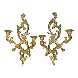 Hollywood Regency Style Syroco Gold Double Armed Sconces- a Pair