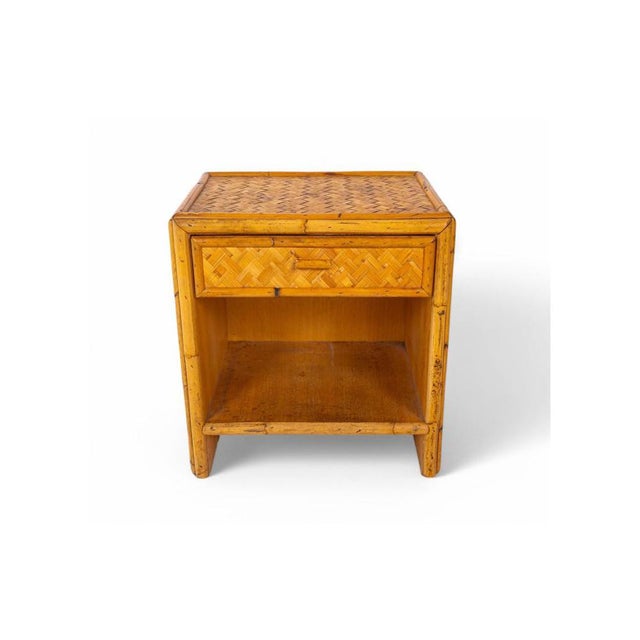 Vintage Woven Bamboo Bedside Table, 1960s-1970s For Sale - Image 10 of 10