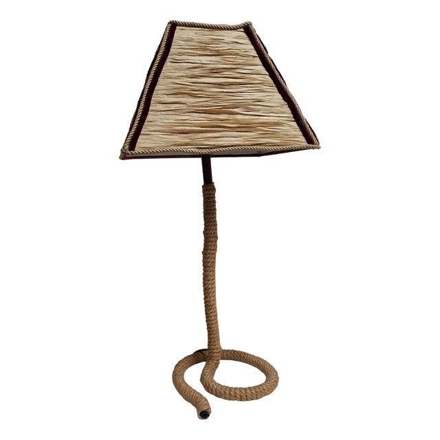 Vintage Rope Table Lamp with Handmade Raffia Shade from Lamplove, 1980s For Sale