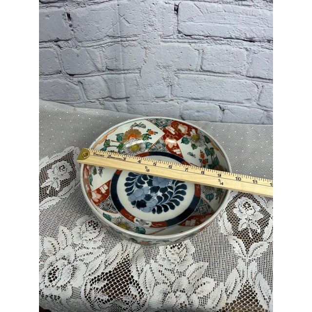 Antique Japanese Imari Porcelain Bowl - 10" Meiji Period Arita Ware - Hand-Painted Floral For Sale - Image 11 of 12