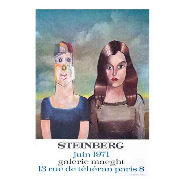 1971 Saul Steinberg 'Couple' Modernism Blue & Brown France Lithograph For Sale