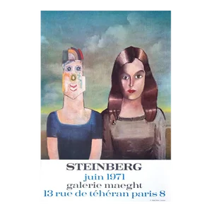 1971 Saul Steinberg 'Couple' Modernism Blue & Brown France Lithograph
