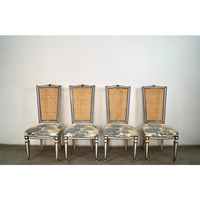 Set of four vintage Hollywood Regency dining chairs for sale. These were manufactured by the high-end designer company...
