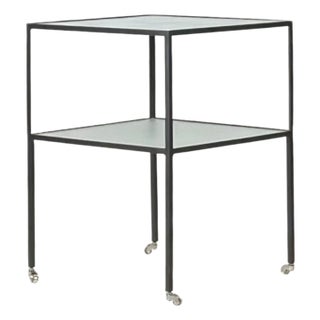 Chic 'Équilibre' Blackened Steel & Glass Side Table on Casters by Design Frères For Sale
