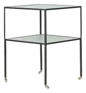 Chic 'Équilibre' Blackened Steel & Glass Side Table on Casters by Design Frères