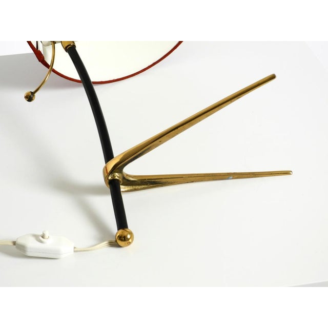 Large Mid-Century Modern Tripod Brass Table Lamp with Fabric Shade from Kalmar, 1950s For Sale - Image 18 of 18