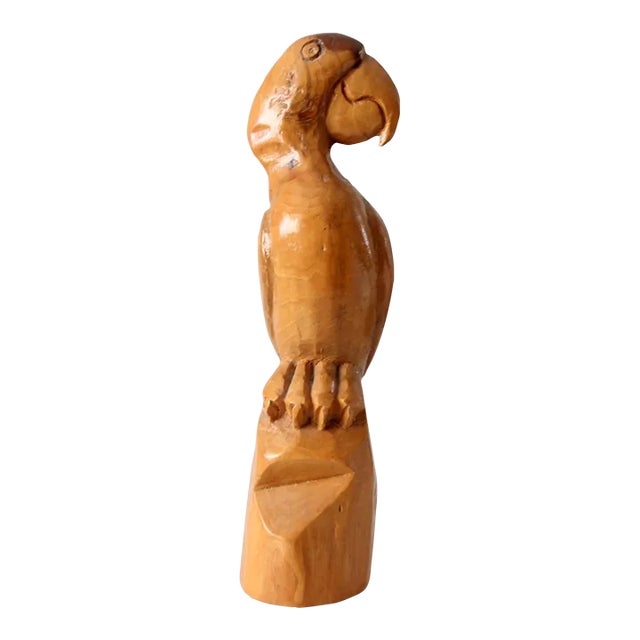 Vintage Hand Carved Wooden Parrot For Sale