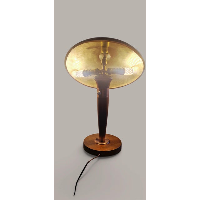 Stunning Art Deco style desk or table lamp, crafted with remarkable wood and metalwork. • Materials: Turned solid wood...