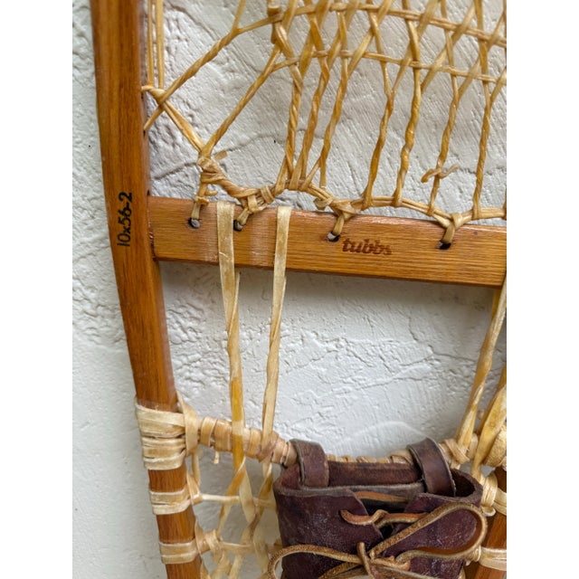Tall Leather Rawhide Snowshoes Tubbs Vermont Ash Wood Decorative Display-a Pair For Sale - Image 12 of 12