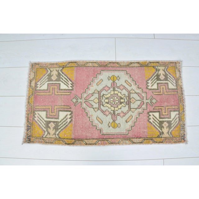 1960s Handmade wool and cotton rug in Turkish Anatolian Small Rug, Vintage Doormat Rug, Turkish Vintage Decorative Rug,...