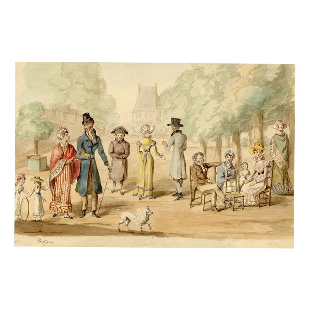 Parisians in the Tuileries Garden, 1821, Watercolour For Sale