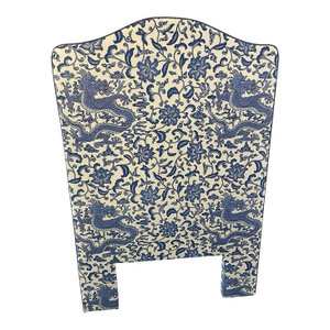 Blue & White Custom Chinoiserie Upholstered Twin Headboard