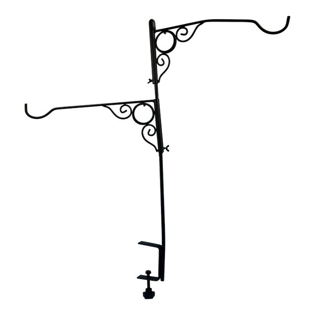 Vintage Black Iron Hanging Basket Holder Rack For Sale
