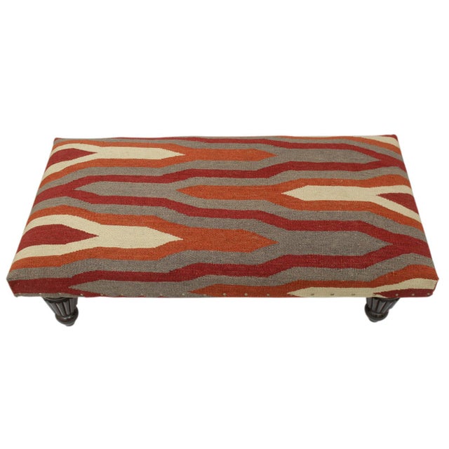 1990s Modern Handmade Kilim Upholstered Ottoman For Sale - Image 5 of 10