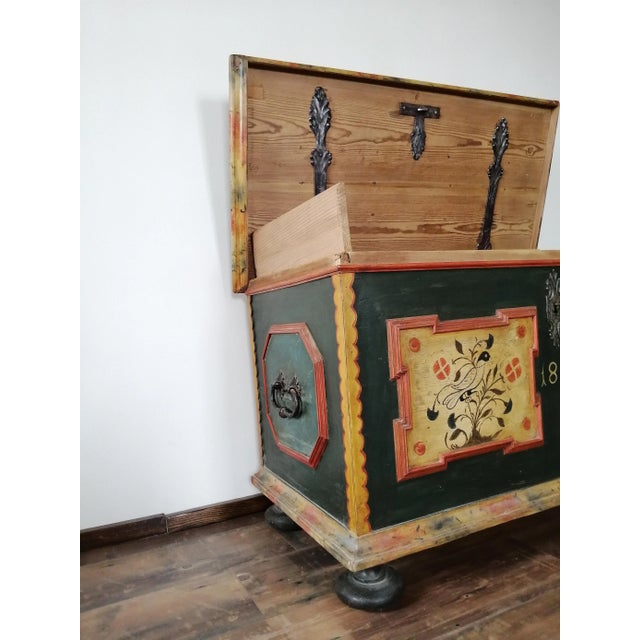 Rustic Farmhouse Folk Art Painted Bridal Wardrobe,1848 For Sale - Image 3 of 14