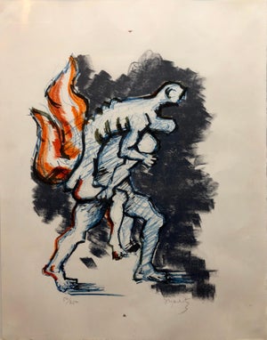 Jacques Lipchitz, Lithuanian French Cubist Modernist Lithograph "Flight" Refugees, 1969