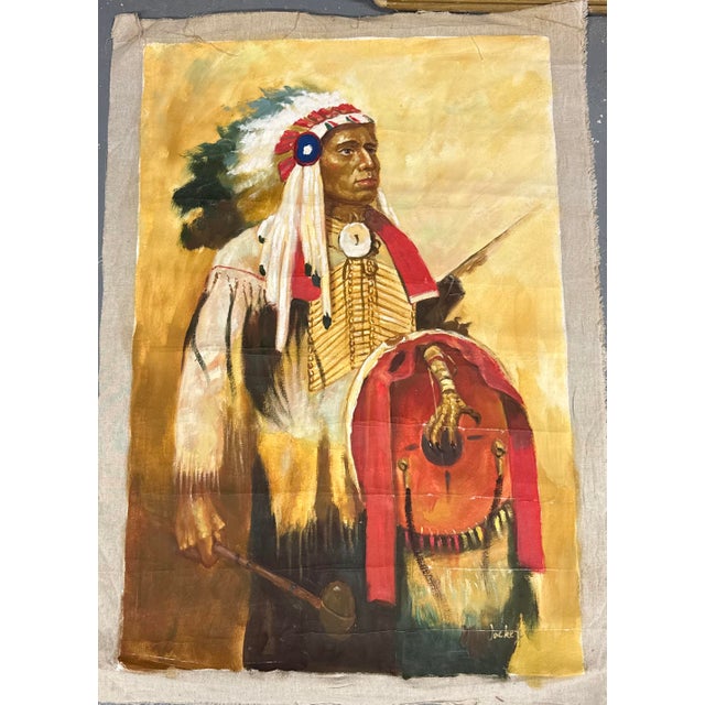 Up for sale is an exquisite vintage original oil painting of an Apache Indian Chief, a Native American leader. The...