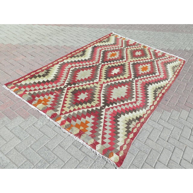 Mid 20th Century Vintage Authentic Turkish Kilim Handmade Boho Area Rug For Sale - Image 11 of 11