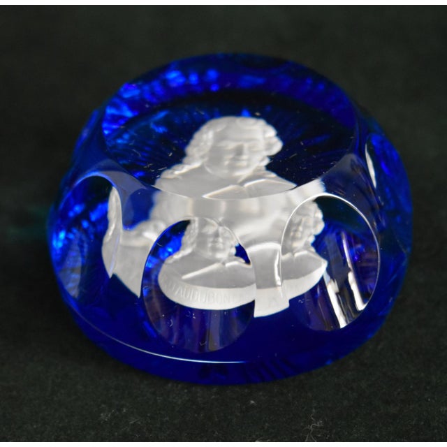Vintage (1970's) Paper Weight of John James. Cristal D’Albret - Artist. Made of Art Glass - Crystal. In a Blue, Frosted,...