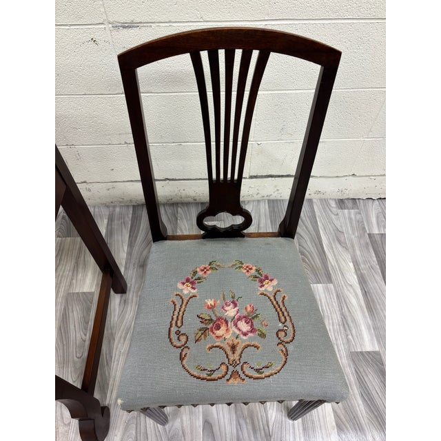 19th Century Antique American Empire Mahogany Writing Desk With Lyre Back Needlepoint Chair For Sale - Image 5 of 13
