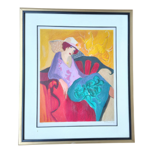 Impressive Hand-Signed Itzchak Tarkay Serigraph - Seated Lady in Purple - Limited Edition 75/350
