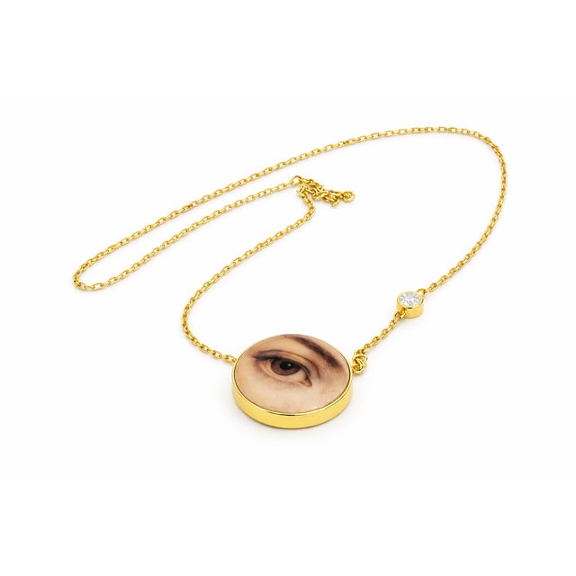 Modern Lover's Eye Necklace — Minimalist Mother-of-Pearl Eye Pendant For Sale - Image 3 of 8