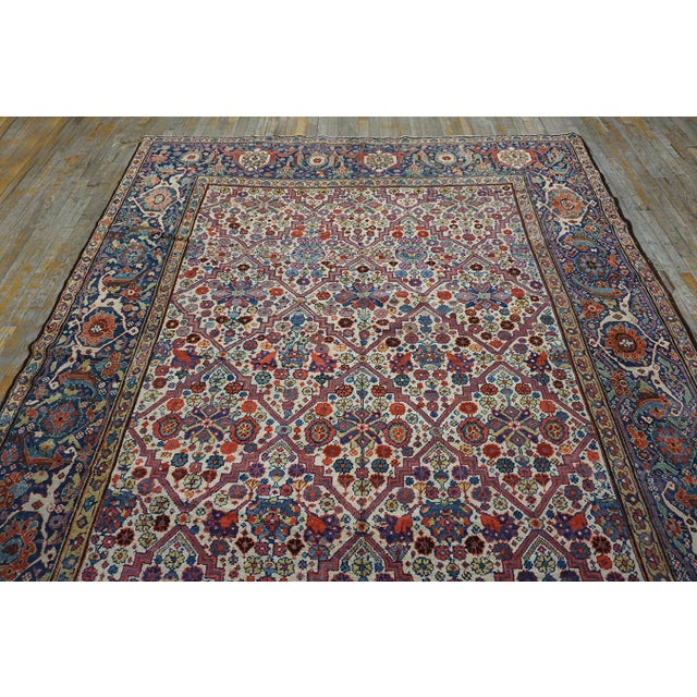 Antique Persian Rug With Beautiful Allover Diamond and Floral Pattern on Ivory Background Color For Sale - Image 9 of 12