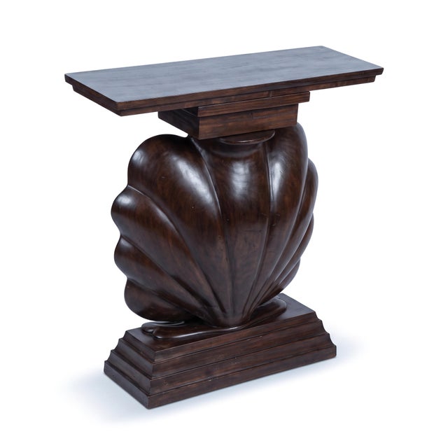 Hollywood Regency Style Carve Wood & Composition Shell Form Console Table For Sale - Image 4 of 6
