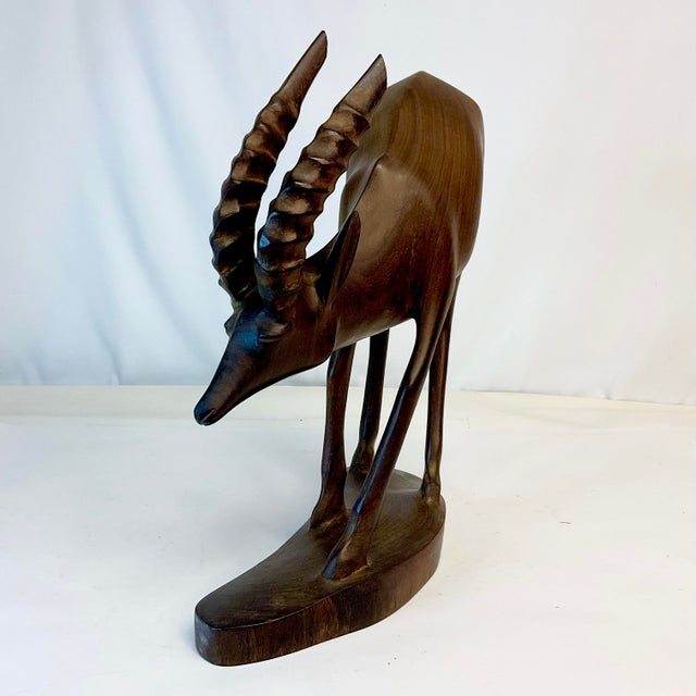 1970s Vintage Arts & Crafts Rustic Hand-Carved Walnut Gazelle Statue. For Sale - Image 9 of 11