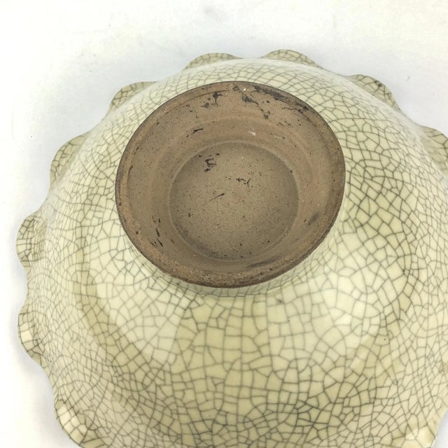 Rare Asian Crackle Finished Ceramic Clay Pottery Bowl Dancing Fish For Sale - Image 9 of 9