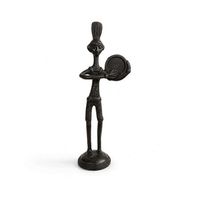 Vintage African Tribal Musician Figurines Cast Iron Metal Sculptures Set of 3 For Sale - Image 4 of 7