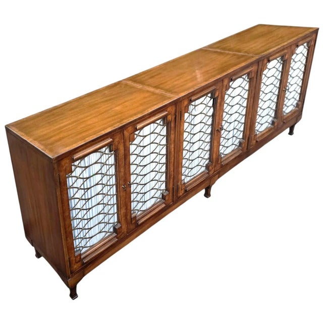 Mid 20th Century Vintage French Empire Style 6- Lattice Door Cherry Credenza For Sale - Image 5 of 13