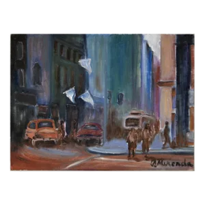 Night Life in the City - Figurative Cityscape by J Mirenda