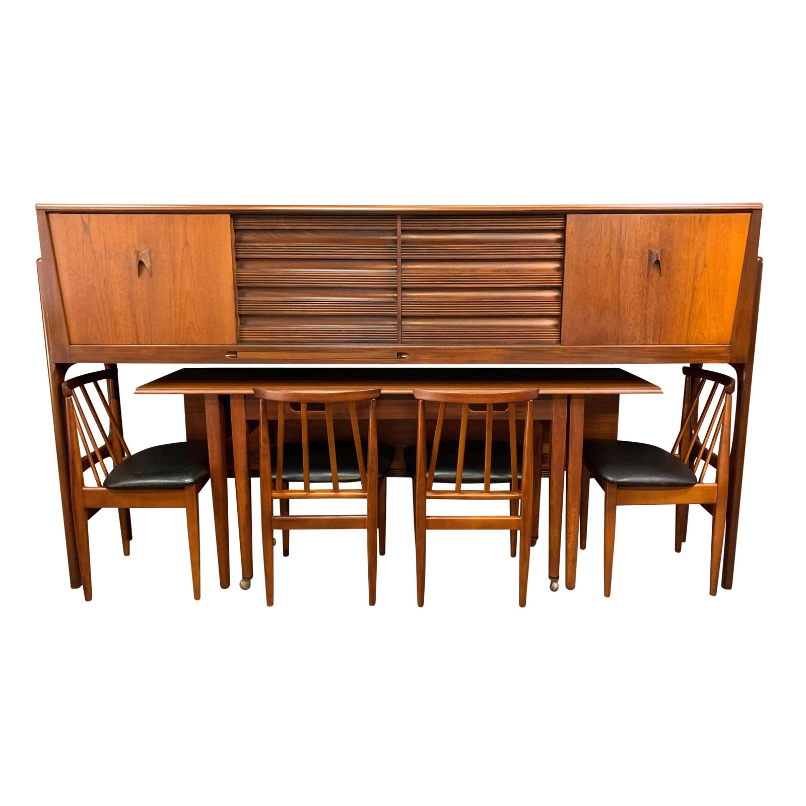 Vintage British Mid Century Modern Teak CredenzaDining Set by Elliotts