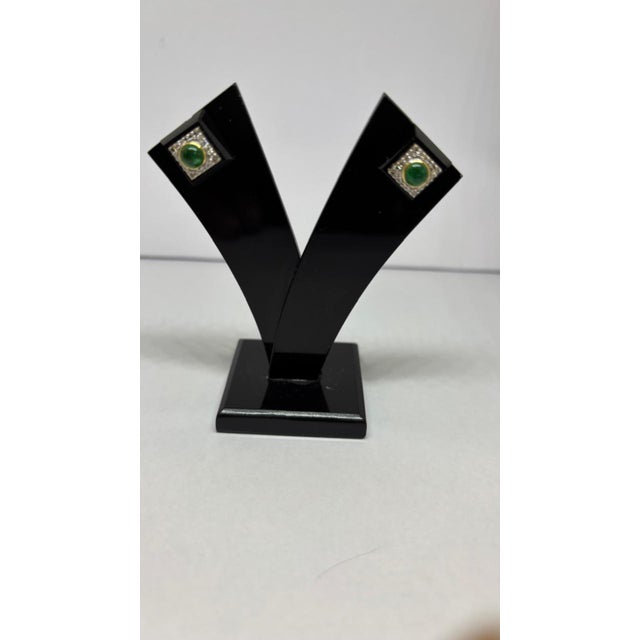 Natural Emerald, Black Onyx, & Diamond Earring in 14k Gold For Sale - Image 4 of 8