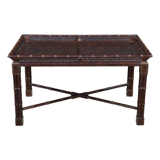 Late 20th Century Mario Buatta for John Widdicomb Chinese Chippendale Faux Bamboo Coffee Table For Sale