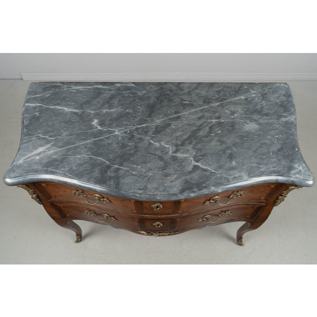 Louis XV Commode Sauteuse With Marquetry and Turquin Marble, C. 1750 For Sale - Image 9 of 17