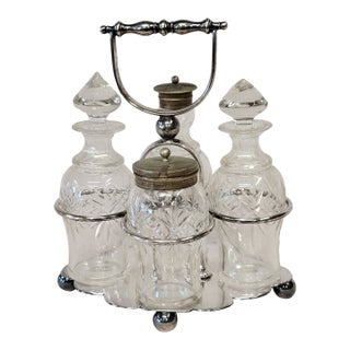 Antique Silverplate and Glass Four Bottle Cruet Set For Sale