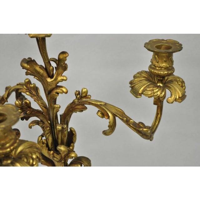 Antique French Rococo Baroque Gold Bronze Leafy Scroll Candelabra Table Lamp For Sale - Image 9 of 12