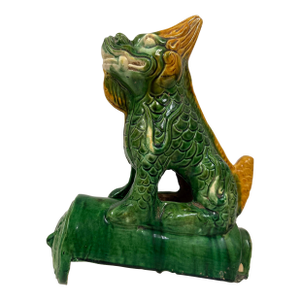 Early 20th Century Chinese Tri Color Glazed Ceramic Dragon Roof Tile
