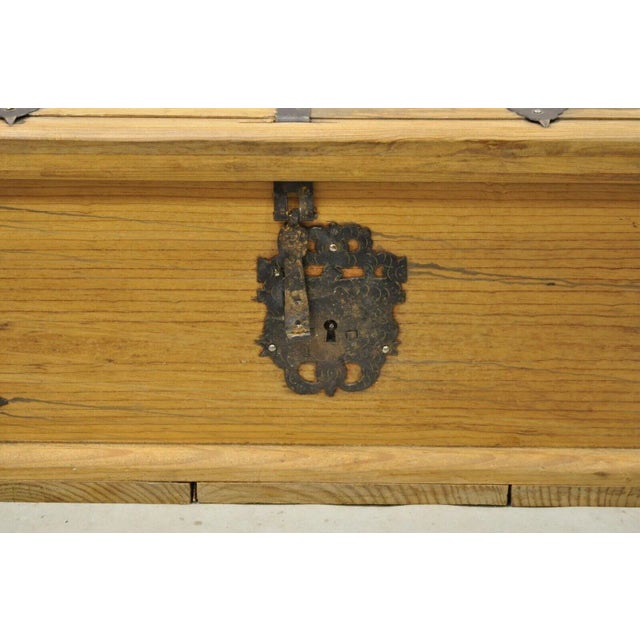 Brown Late 20th Century Country Farmhouse Style Mexican Double Lid Wooden Coffee Table Storage Trunk For Sale - Image 8 of 13