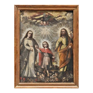 18th C. Spanish Colonial Holy Family Oil-on-Canvas For Sale